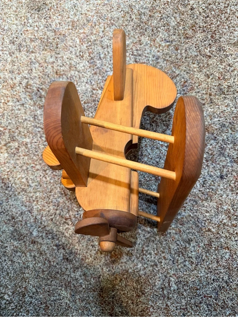 Handcrafted Wooden Biplane Toy - Natural Wood -5” Wingspan